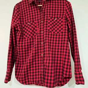 True Religion Red and Black Casual Button Down Shirt